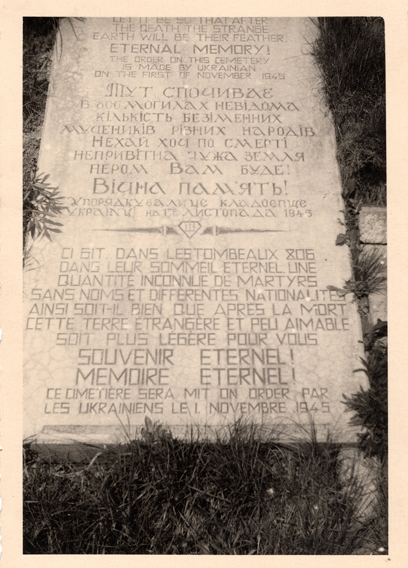 Ukrainischer Gedenkstein auf dem Friedhof Westerholz, um 1950